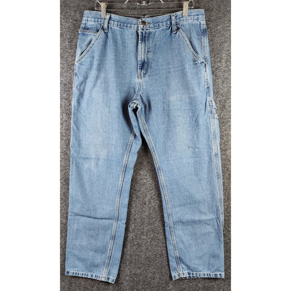 Full Blue Carpenter Jeans Mens 34x32 Relaxed Fit Light Wash Denim Workwear